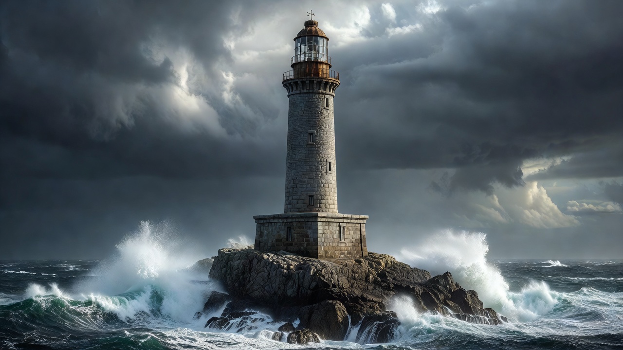 Granite Fastnet lighthouse standing on an offshore rock